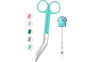 YUME Tijeras Enfermería de Acero Inoxidable con Punta Roma + Llavero Retráctil de Regalo | Tijeras Punta Pico de Pato | Regalos Perfectos para Enfermeras | TCAE accesorios (color Azul)