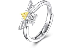 YFN Zelda Anillo de plata de ley Legend of Zelda ajustable anillo abierto trifuerza joyería lágrimas del reino regalos para hombres, mujeres, niños y niñas, Plata de ley, Sin piedras preciosas