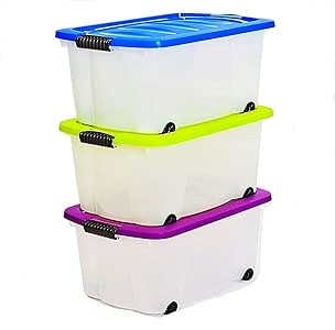 esto24 3er Set Aufbewahrungsbox mit Deckel und Rollen Größe: 45 Liter