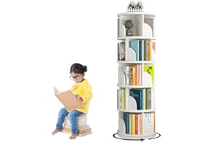 LVRUIEDS Estantería Giratoria, Estantería De Esquina Pequeña Para Espacios Pequeños, Estantería De Almacenamiento De Estantería De Pie De 4 Niveles, Organizador De Estantería Estrecha De Madera Para D