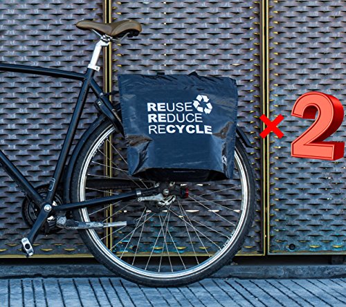 Preisvergleich Produktbild BikeZac Clip-On EINKAUFS-FAHRRADTASCHE / Fahrrad-Einkaufstasche / Gepäckträger-Tasche / Einkaufswagen Tasche / Wiederverwendbar / Recycling-Tasche / Black Recycle 2 x