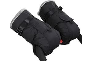 YTACREA Universale Guanti Passeggino Inverno, Guanti Passeggino Scaldamani con Cinturino Elastico Regolabile, Caldo Materiale di Peluche e Cotone All'interno, Antigelo Impermeabile Antivento, Nero