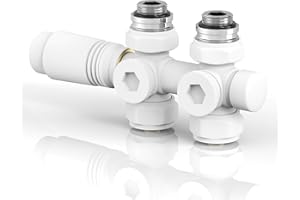 S'AFIELINA Set Multibloc pour Radiateurs et Radiateurs de Salle de Bain - Raccordement avec Robinet Thermostatique, Vanne de Blocage et Accessoires de Chauffage, Blanc (1 pièce)