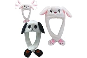 MEIN HERZ 2 Pcs Cute Rabbit Hat Unisex Funny Bunny Hat With Moving Ears Plush Rabbit Hat Bunny Ears Headband Toys Fancy Dress Cosplay Rabbit Best Gift for Kids Adults(Rabbit Shape + Giant Panda Shape)