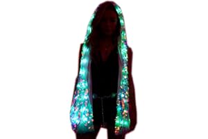 aifuu Novelty Women's LED Light Up Jacket Rave Stage Xmas Birthday Party Sequin Costume Halloween Fancy Dress Camp luminous clothing (Long Vest, M)