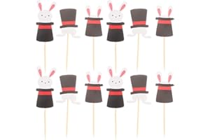 Amosfun 24PCS Easter Bunny Rabbit Magic Hat Cake Toppers Cupcake Decorating Easter Gift EASTER Party Birthday Party Favors