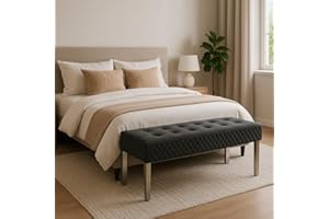 ASR INTERIORS Majestic Grey Velvet 3 Seater Bench – Luxury Tufted Upholstered Ottoman Seat | Modern Office, Bedroom, Living Room, Dining Bench | Elegant Velvet Entryway Hallway Seating (Grey)