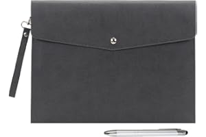 Wonderpool A4 PU cuero sobre documentos multifunción carpetas papelería bolsa - Archivo de cartera para organizador de cartas de papel y funda para tablet PC (Gris oscuro)