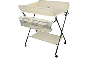 Kedia Baby Wickeltisch, Multifunktions-Wickelkommode, Babypflegetisch, Mobiler Wickeltisch mit Ablagefächern und Sicherheitsgurt (Beige gelb-80 * 66 * 98cm)