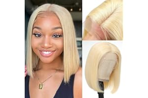 PORSMEER Perruque lace frontal blonde Bob courte lisse perruques de cheveux synthétiques pour femmes perruques synthétiques pour costume de fête quotidien