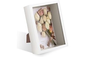 KINWODON 3D Shadow Box Frame, 17*22 cm Deep Wooden Frame Display Box, White Box Picture Frame for Photo Medal Travel Ticket Collection Pressed Flower and Crafts