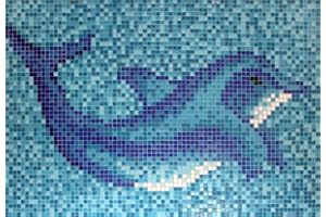 MOSANI Delphin Schwimmbad Mosaik Pool Mosaik Mosaikbild blau Delfin 1.600x1.100mm MOSMB-Delphin_gross
