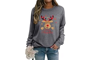 WIEIYM Christmas Sweatshirt Women Reindeer Graphic Print Jumper Long Sleeve Shirt Unisex Pullover Causal Crewneck Sweat Tops for Women/Men S-XXL