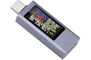 Voktta USB C Tester Meter 4-30V 0-12A USB C Meter with 0.96IN Multifunctional Colorful Digital Display, USB Power Meter Charging Voltage, Current, Capacity, Working Time Detector