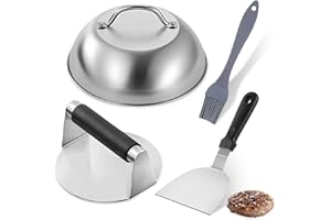 Smash Burger Pressa Kit: PRITOK da 4 Pezzi in Acciaio Inox 304 Stainless Steel Smash Burger Press, Pressa per Hamburger, Pressa per Hamburger in Acciaio Inox da 16 cm per Hamburger Smash, Grill a Gas