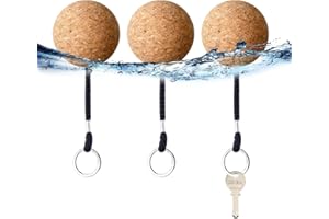 QUUPY 3 Pcs 53MM Floating Cork Ball Key Rings, Wooden Key Float Water Sport Accessories,for Surfing Swimming Diving etc Sport,Black