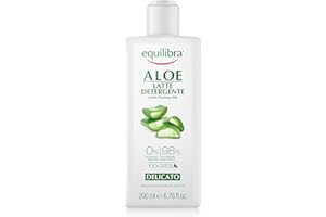 Equilibra Viso, Aloe Latte Detergente, Latte Detergente Viso Delicato a Base di Aloe Vera, Adatto a Pelli Sensibili, Struccante, Idratante, Lenisce e Riequilibra la Pelle, 200 ml