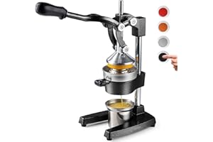 Eurolux Cast Iron Citrus Juicer | Commercial Grade Manual Hand Press | Countertop Squeezer for Fresh Fruit Juice (Bonus Stainless Steel Cup) (Black)