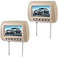 KOSDFOGE Car Headrest Player,Dual Headrest Screen 2pcs 7 in Wireless Control Adjustable Headrest LCD Video Player MP5 Display Brown