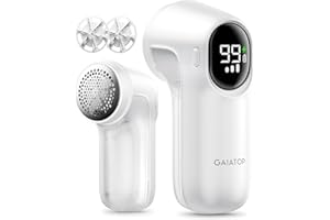 Gaiatop Golarka do tkanin z możliwością ładowania, elektryczna golarka do kłaczków, 3-biegowa golarka do ubrań, golarka do swetrów z wyświetlaczem LED, 6-skrzydłowe ostrze, depilator do mebli, kanapy,