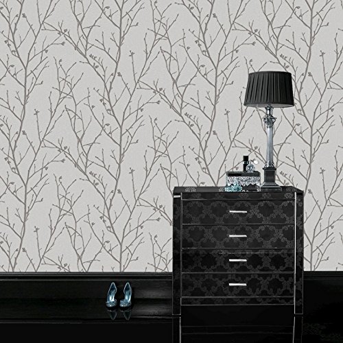 Boutique Silver Water Silk Sprig Wallpaper