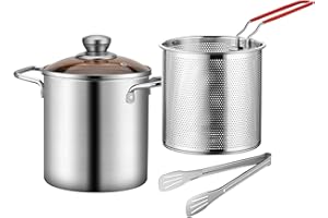 Refein Deep Fat Fryer Pot with Oil Filter Basket, 304 Stainless Steel Deep Frying Pan Stock with Food Tongs and Handle, Deep Oil Fryer Pan for Chicken Wings, Chips, Seafood, Fish, Fries (3L)
