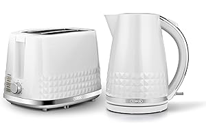 Tower Solitaire Kitchen Set, 1.5L Rapid Boil Kettle & 2 Slice Toaster, White and Chrome Accents, T10075WHT, T20082WHT