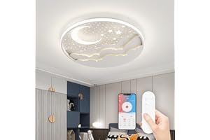 ‎RRBEST LED Kinder Deckenlampe Stern Mond Deckenlampe, Dimmbar Acryl Deckenleuchte Für Kinder Mit Fernbedienung, Modern Kinderzimmer Deckenbeleuchtung Junge Mädchen Schlafzimmer Deckenleuchte, Weiß, 50cm