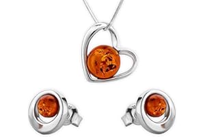 Schmuck Set Damen Silber 925 Bernstein Kette Ohrringe Geschenkset Tasche Karte Geschenkbox Geschenke für Frauen Valentinstag Jahrestag Geburtstag Muttertags Geschenk für Sie Freundin Ehefrau Mädchen