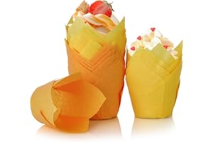 Spesh 100 pirottini di carta a forma di tulipano, a forma di tulipano, per matrimoni, compleanni, Pasqua, riunioni di famiglia (arancione e giallo)