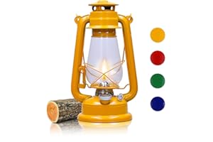 PUREPOWER Lampe à Pétrole Rétro 31 cm, Lanterne à Mèche Lampe à Huile | Jaune Lampe de Camping, Lanterne d'Intérieur d'Extérieur Résistante aux Intempéries | Lampe sans Électricité à Suspension Vintage