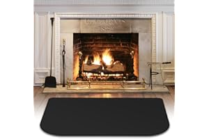 Lotvic Tappeto Ignifugo, Tappetino Ignifugo per Camino in Silicone per Stufa, Barbecue e Griglia, 102 x 50 cm, Nero, Mezzo Rotondo