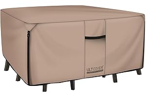 ULTCOVER Square Patio Heavy Duty Table Cover - 600D Tough Canvas Waterproof Outdoor Dining Table and Chairs General Purpose Furniture Cover Size 86 inch