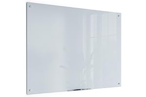 U Brands Glass Whiteboard, Extra Large Dry Wipe Board 119x89 cm with White Frosted Frameless Surface and Silver Grommets, Includes Marker and Tray, Premium Wall Board for Office, School, Home