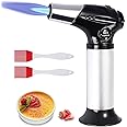 flintronic Blow Torch, Kitchen Torch, Refillable Butane Gas Torch Lighter with Safety Lock, Adjustable Flame with 2 Brush for Cooking, BBQ, Pastries, Soldering (Butane Gas Not Included) Black