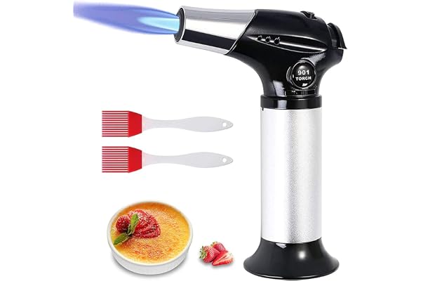flintronic blåslampa, kökslampa, påfyllningsbar, med butangas, gaständare med säkerhetslås, justerbar flamma med 2 borstar för matlagning, grillning, bakverk, lödning (butangas ingår inte)