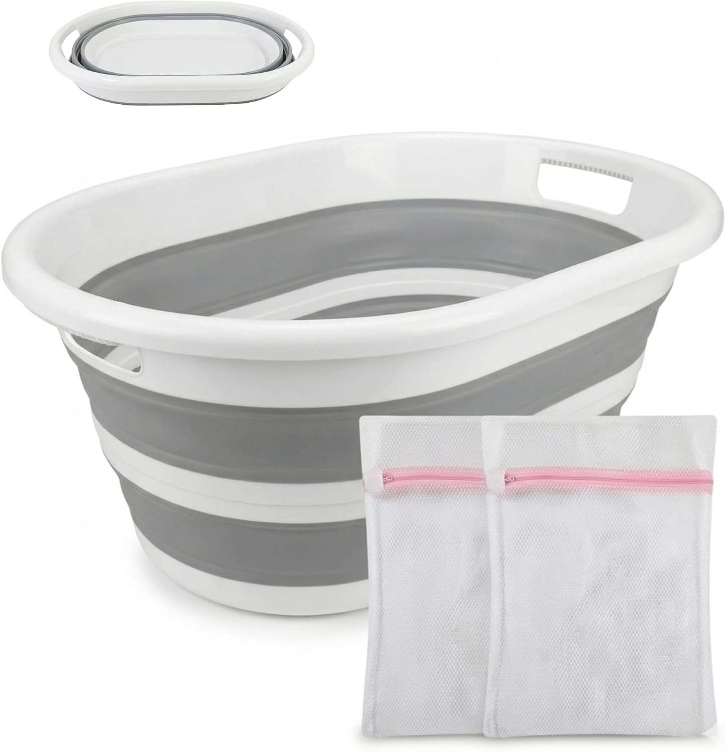 VELOSSIA Barreño Plegable 35L Silicona Resistente con Asas, Cubo Plegable Ropa, Cesto Ropa Multiusos, Incluye 2 Bolsas Delicadas, Cesta Colada, Baño, Camping, Lavado a Mano (35 L.)