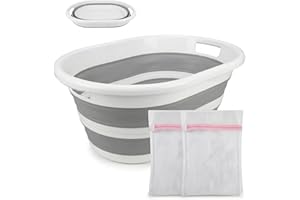 VELOSSIA Barreño Plegable 35L Silicona Resistente con Asas, Cubo Plegable Ropa, Cesto Ropa Multiusos, Incluye 2 Bolsas Delicadas, Cesta Colada, Baño, Camping, Lavado a Mano (35 L.)