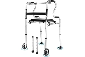 EOSPRIM Deambulatore ascellare per anziani, Deambulatore ultraleggero pieghevole, Carrello rollatore, anziani per camminare, Deambulatore da interno, Deambulatore per anziani 2 ruote (Argento)