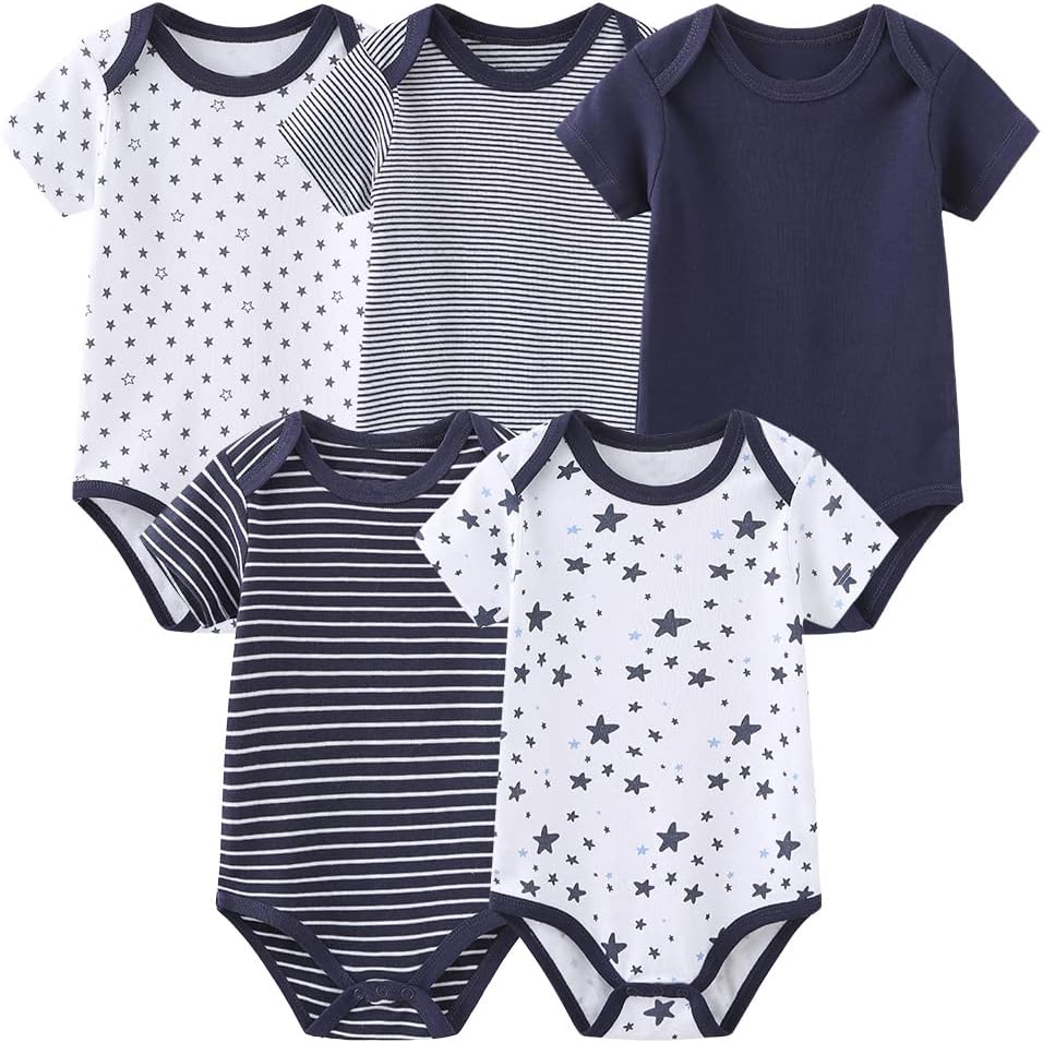 Chamie Baby Bodysuit Cotton Short Sleeve Vests for Newborn 5-Pack One-Piece Suit for Boy and Girl 0-12 Months…