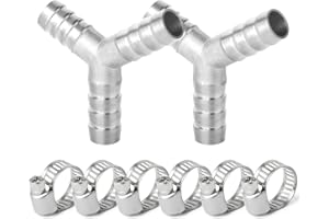 ERGAOBOY 2 Pezzi 10 mm in Acciaio Inox portagomma a T, 3 Vie a Forma di Y SUS 304 Raccordo per Tubo con 6 Pezzi Morsetti