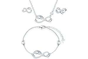 INFINIONLY Ensemble de bijoux, collier bracelet et boucles d'oreilles en argent 925, collier bracelet boucle d'oreille femme fille, pendentif de symbole infini et dauphin mignon, zircon incrusté