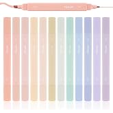 YISAN Pastel Highlighters, Dual Tip, 12 Colors, Bible Highlighter Markers No Bleed, 70924