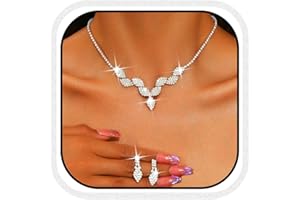Unicra Bride Silver Bridal Necklace Earrings Set Crystal Wedding Jewelry Set Rhinestone Choker Necklace for Women and Girls