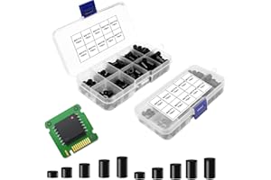 ANOTHEEE 150 Pcs ABS Round Spacer Washer Kit Insulation Spacer, for M3, M4 Screws 10 Kinds Different Size Cylindrical Support Black Nylon Spacer with Transparent Storage Box (Black)