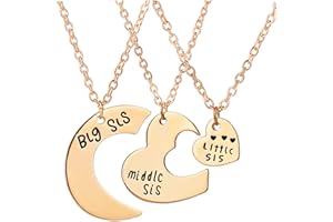 Anloo Sisters Necklace Set for 2/3 Girls, Big Sis Little Sis Middle Sis Heart Pendant Necklace Jewelry Gift