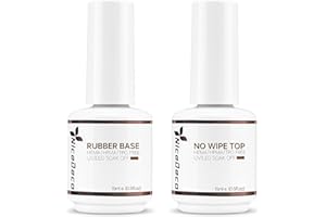 Nicedeco No Wipe Top Coat et Rubber Base 15ML Clair Vernis Semi Permanent Gel Sans HEMA UV LED Gel Polish Renforcement et Réparation de Manucure Nail Art