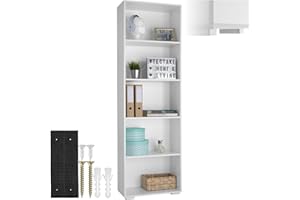 tectake® Estanteria Madera, Libreria Estanteria con 5 Compartimentos, Estanteria Almacenaje para Libros, Estanterias de Madera, Mueble Almacenaje, Estanteria Habitacion - Blanco