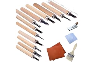 Fycooler Ciseaux à Bois, 18 in 1 Outils Sculpture sur Bois, Kit Sculpture Bois avec 12 Couteau Sculpture Bois,Avec Pierre à Aiguiser - Pour Débutants Menuisier DIY Outils Sculpture sur Bois