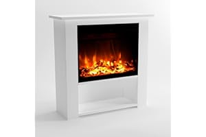 ‎GLOW FIRE GLOW FIRE Elektrokamin mit Heizung und Kaminfeuer (Standkamin THEBE) - elektrischer Kamin mit LED-Feuer in 3 Farben, Heizlüfter, Holz-Deko & Fernbedienung, 86x85x30 cm, Weiß